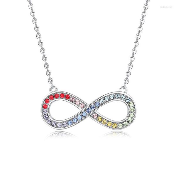 Ketten 925 Sterling Silber Luxus Farbige Zirkon Unendlichkeit Liebe Anhänger Halskette Für Frauen Farbe Symbol Schmuck