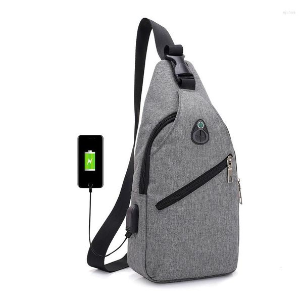 Borse da esterno Moda Casual Uomo Pettorale Borsa a spalla singola USB Borsa a tracolla Cinturino antifurto maschile posteriore