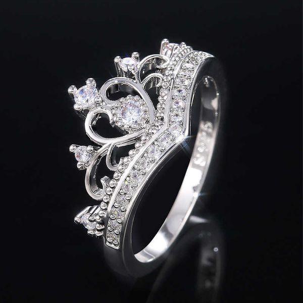 Solitaire yüzüğü yeni moda vaat taç s kadınlar için kristal zirkon gelin partisi düğün takı narin kadın nişan sıcak y2302