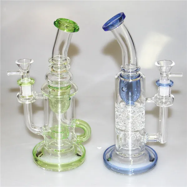 Bongos de vidro de vidro Reciclador Tubos de água de 14,5 mm Rigas de pecolador de pecolador de pecolador com tigela com tigela com tigela