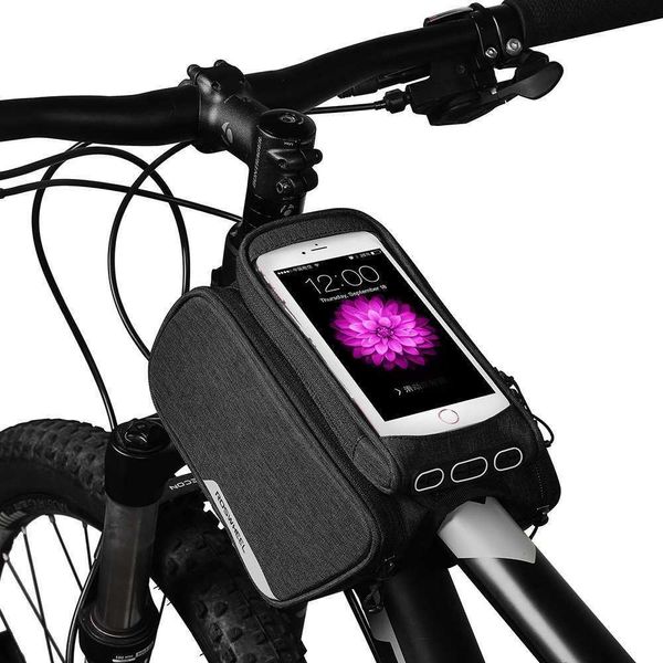 Packtaschen Touchscreen Wasserdicht Radfahren Fahrrad Fahrrad Vorderrahmen Oberrohr Doppeltasche Packtasche mit 5,7 Zoll Handytasche 0201