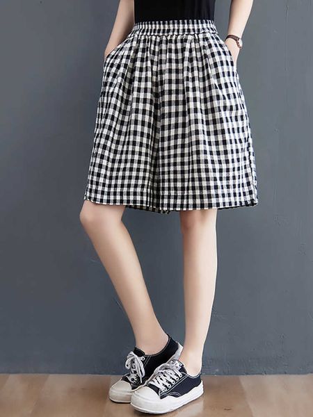 Женские шорты Summer Retro Fashion Cotton Lense Casual Classic Black White Heal Wersatile Elastic Thin Plaid Thin Thin Short Y2302