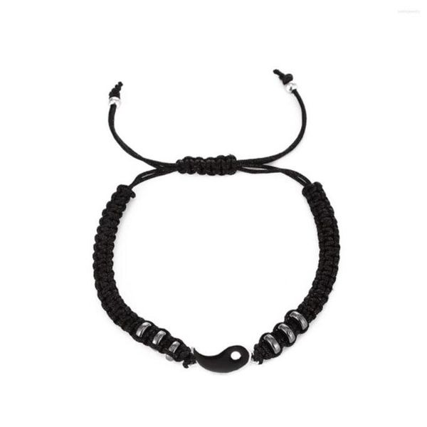 Strand Charme Black White Yin Yang Tai Chi Pingente Pingente Cadeia de corda trançada ajustável para homens homens de casal de casais presentes