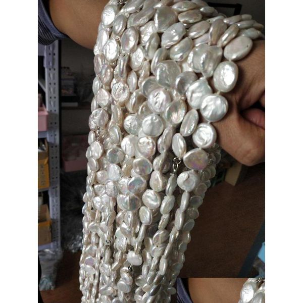 Anhänger Halsketten Lange Größe 44 Zoll Natürliche Süßwasser Perle Halskette Weiße Münze 15mm Faishon Schmuck Drop Lieferung Anhänger Dhgru