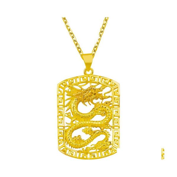 Anhänger Halsketten Gold Halskette Männer Domineering Dragon Marke 18 Karat vergoldet Nachahmung Schmuck Wand Drop Lieferung Anhänger Dhzhg