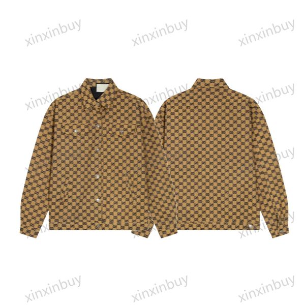 Xinxinbuy Мужчины дизайнерская куртка пальто 23ss двойная джинсовая джинсовая ткань с коротким рукавом с коротким рукавом.