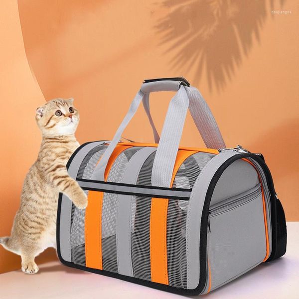 Transportadoras de gatos suprimentos de estimação para caminhada ao ar livre portátil corpora transversal para cachorrinho viagens oxford pano bola de cachorro dobrável respirável