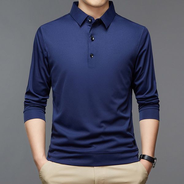 Men's Polos Men Shirt Casual Business Tops Solices sólidos masculinos de manga longa Homme moda coreana Slim Lapeel Tee 230203