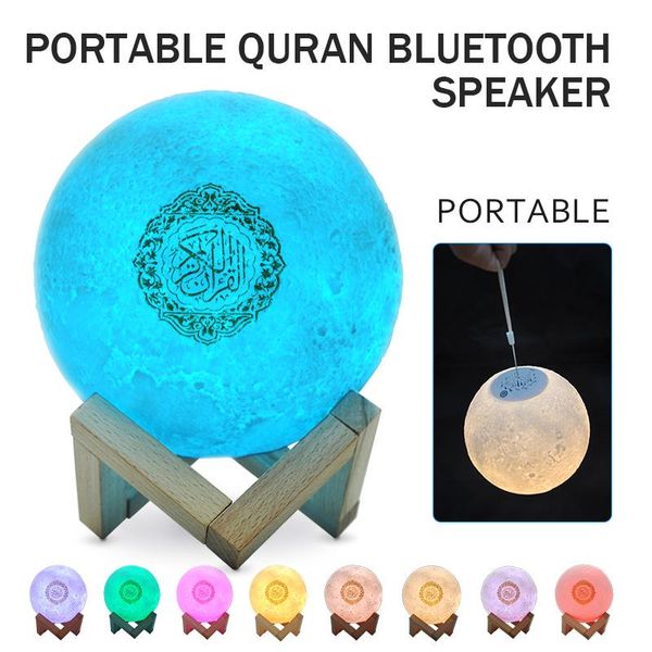 Altoparlanti portatili Altoparlante Bluetooth Lampada da notte musulmana senza fili Quran 3D Moon con telecomando APP Touch LampPortable