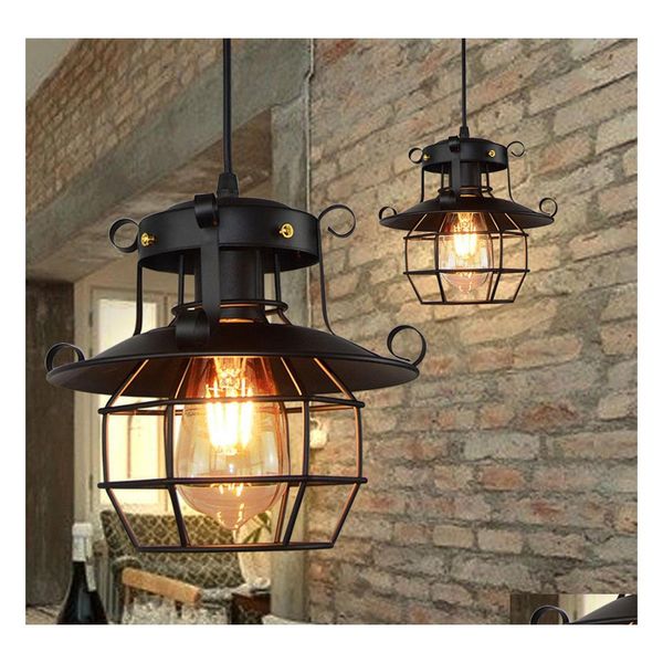 Kolye lambalar Vintage Light Metal Endüstriyel Lamba Tavan Avize Armatürleri Kafes Edison Nordic Retro Loft Ev Dekorasyon Deliği Del Dhqsy