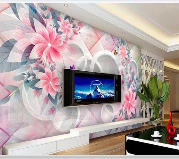 Papéis de parede papel de parede flores rosa romântico círculo suave 3d papel de parede mural sala de estar de parede de parede de parede de parede ktichen papers decoração de casa decoração