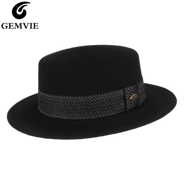 Geizige Krempenhüte GEMVIE Woll-Bootshut, mittlere flache Krone, Filz-Fedora für Damen/Herren, Herbst und Winter, mit schwarzem Band