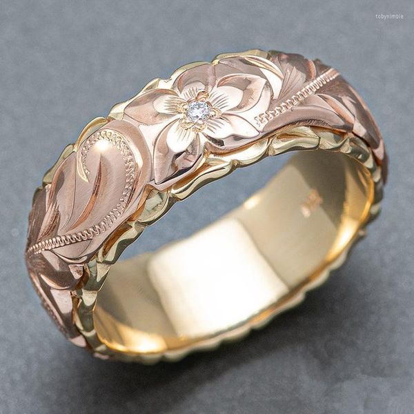 Fedi nuziali Fiore vintage per le donne Fidanzamento color oro Anello massiccio da sposa Gioielli retrò Donna all'ingrosso KCR137Wedding Toby22