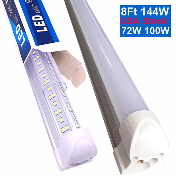 LED-Röhrenleuchten, 144 W, 8 Fuß, 4 Fuß, 72 W, integriert, T8, SMD2835, hochhell, transparente Abdeckung, AC 85–265 V, verknüpfbar, Low Bay Shop, Wand- und Deckenleuchten, USASTAR