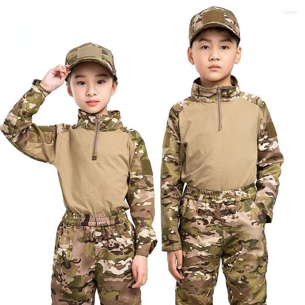 Running sesta crianças camuflando uniforme de mangas compridas terno masculino treinamento de treinamento militar de treinamento de verão de verão como sapo