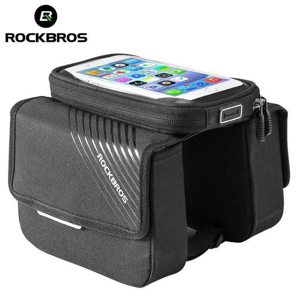 Borse laterali ROCKBROS Phone Touch Screen Sella anteriore bilaterale MTB Borsa per bici da strada Top Tube 6.0 pollici Accessori per biciclette 0201