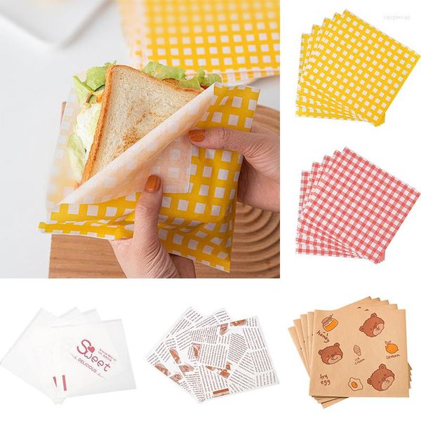 Backwerkzeuge, 50 Stück, Sandwich, Hamburger, Pommes Frites, Ölpapier, Verpackung, beschichtetes Fett, Boxbeutel, ölbeständig, Lebensmittelqualität, niedliches Dekor