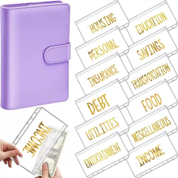 Favour A6 PU-Leder-Ordner, Budget-Geldumschlag-Organizer, persönliche Geldbörse, 12 Ordnertaschen, Reißverschluss-Ordner für Planer, neu, Geld sparen