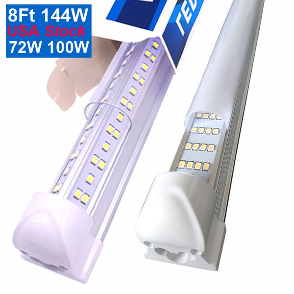 V Formas de 8 pés LUZES DE TUBO LED 4 pés 5 pés 6 pés 8 pés LED T8 6000 lúmens 144W 72W lateral duplo integrado lâmpada fluorescente USastar