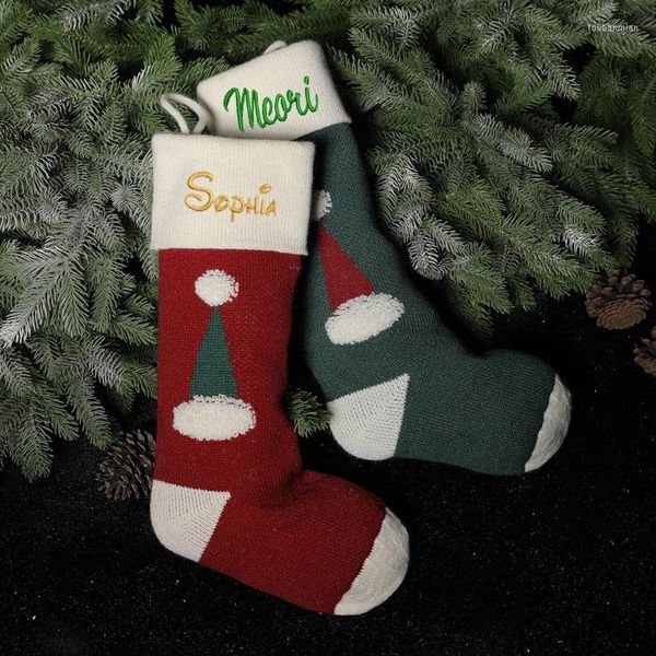 Decorações de Natal personalizadas 3d chapéu meia e verde meias personalizadas de bordados nome da família