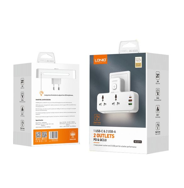 LDNIO Steckdosenleisten-Stecker, 2500 W, Smart-Outlet-Verlängerungsadapter, 2 AC-Universal-Reiseadapter, Steckdosen mit Schaltern