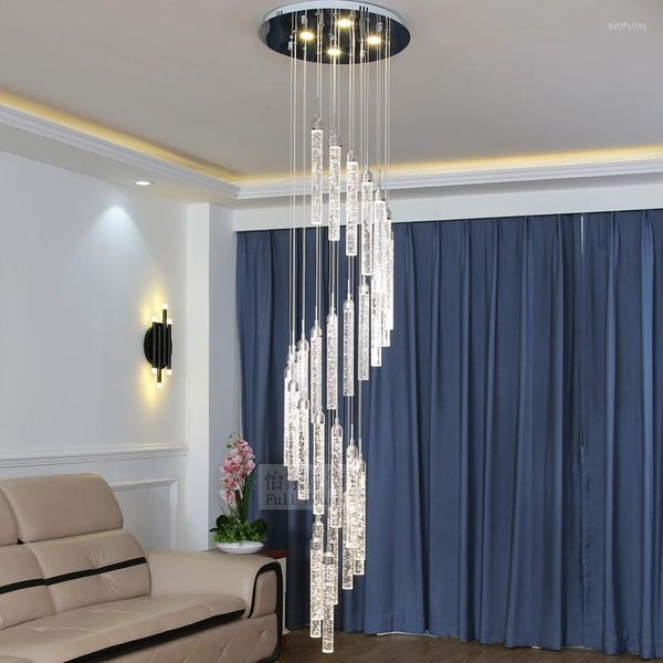 Pendelleuchten Hohe Decke Kristall Kronleuchter Led Hängen Für Wohnzimmer EL Spirale Treppe Glanz Licht Bar Leuchte