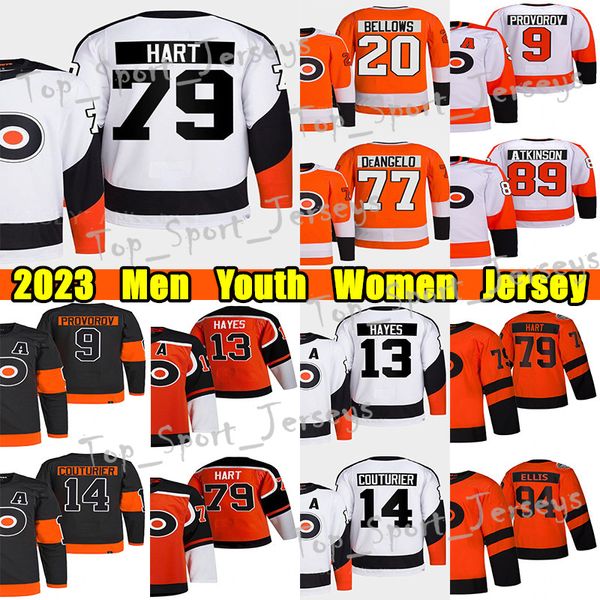 #79 Carter Hart Ters Retro Hokey Forması #14 Sean Couturier #13 Kevin Hayes Ivan Provorov Ryan Ellis Eric Lindros Bobby Clarke Konecny ​​Bobby Clarke Forma