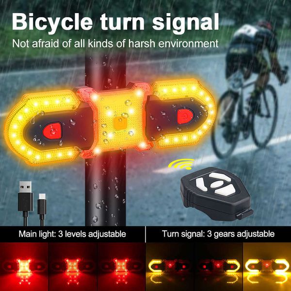 Lichter USB Wiederaufladbare Fahrrad Rücklicht Drahtlose Fernbedienung Fahrrad Lampe LED Drehen Singal Warnung Sicherheit Radfahren Rücklicht 0202