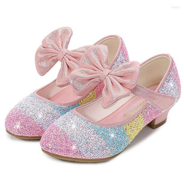 Scarpe basse da bambina in pelle principessa bambini punta tonda suola morbida tacco alto cristallo singolo