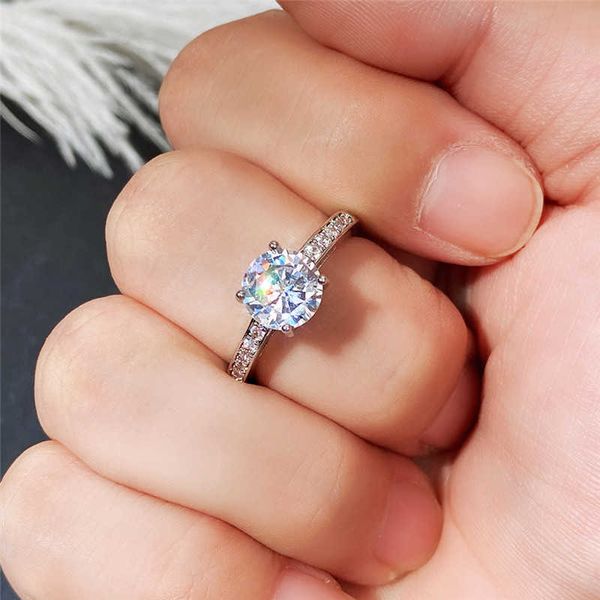 Solitaire Ring Kadın Yuvarlak Kübik Zirkonya için Zarif Nişan Yüzükleri Basit Tasarım Teklifi Zarif Hediye Kadınlar Modaya uygun mücevher Y2302