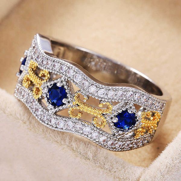 Anello solitario vintage splendido dito femminile femminile Shine Blue CZ Stone Wife/Mother Birthday Gift Large Antique S Anillos Y2302