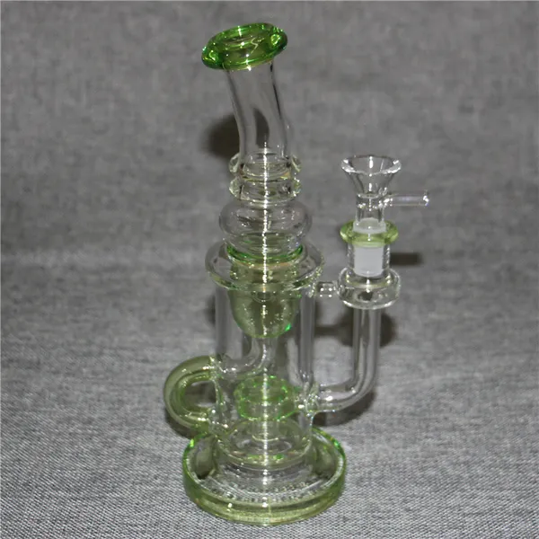 Bong in vetro Recycler Dab Rigs Giunto femmina da 14 mm con ciotola in vetro piccolo Bubbler Beaker Bong Tubi per l'acqua Rigs petroliferi