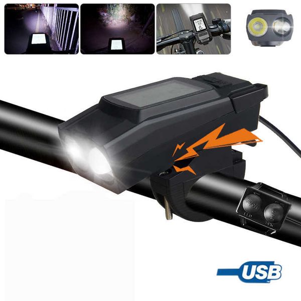 Luci Multifunzionale 3 in 1 Lampada USB LED Anteriore Luce per bicicletta Torcia per computer Torcia per ciclismo Tachimetro con funzione clacson 0202