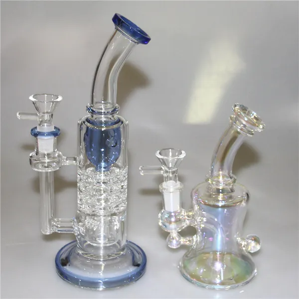 Glasbongs Wasserpfeifen Mini Kleine Öl-Dab-Rigs Becher Duschkopf Perc Perkolator Wasserpfeifen 14-mm-Verbindung mit Schüssel