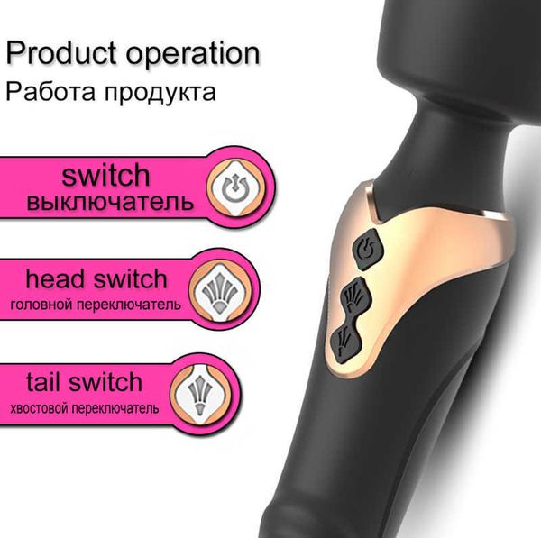 Vibrador poderoso vibrador vibrador dual motor silicone wand wand g spot massager brinquedo de sexo para casal clitóris estimulador adultos 0804