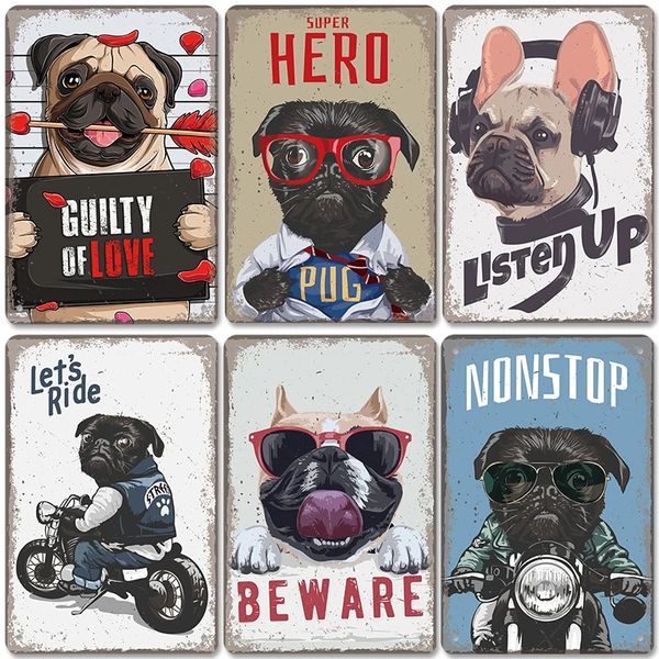 Vintage Cool Dogs Poster Metallo Pittura Super Eroe Animale Metallo Latta Targa Retro Negozio di Animali Bar Pub Decorazione della Parete di Casa 20cmx30cm Woo