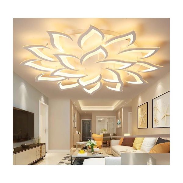 L￢mpadas pendentes Lustre de lustre de brilho para a sala de estar Montada na superf￭cie Flor Forma da flor moderna Liga￧￣o de gotas de ilumina￧￣o de teto LIG DHUO0