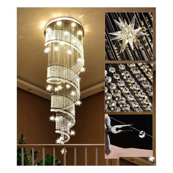 Avizeler Modern LED Uzun Spiral Kristal Merdiven Avizesi Aydınlatma Yuvarlak Tasarım Koridoru Yaratıcı Restoran Asılı Işık Fixt DH9KP