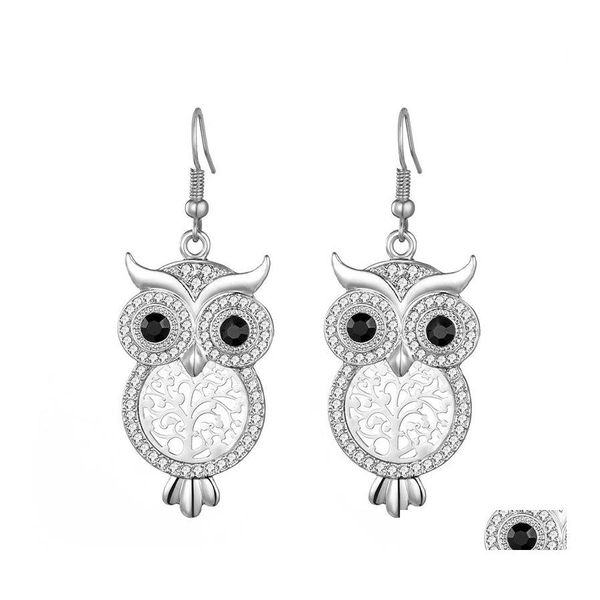 Dangle Kronleuchter entwirft exquisite Luxuskristalltier Big Eye Owl Ohrringe Lange Haken Hohlbaumohrring f￼r Frauen Sch￶ne Par otkuy