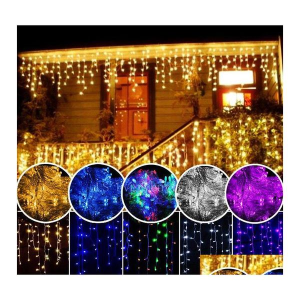 LED-Saiten Vorhang Eiszapfen Licht Weihnachtsbeleuchtung 3,5 m Droop 0,40,6 m Außendekoration 220 V 110 V Urlaub Jahr Garten Drop Lieferung L Dhogw