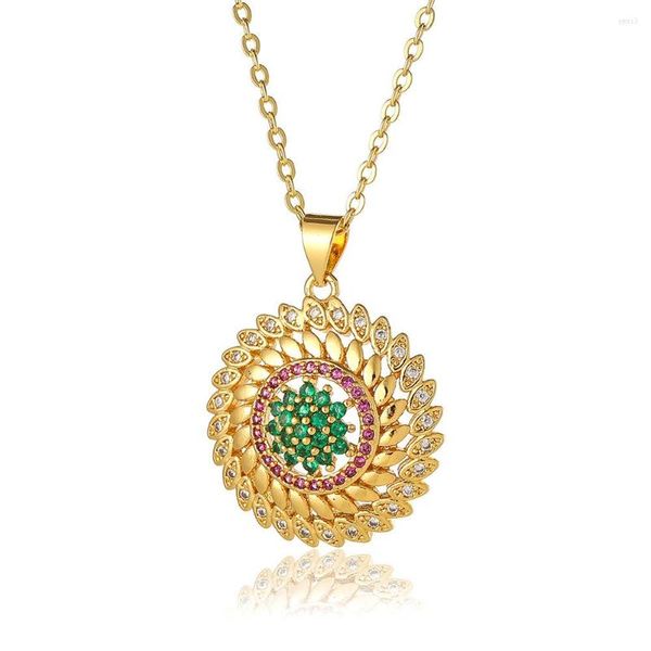 Colares pendentes Gothic 18K Goldes de girassol em ouro de 18k requintado zircão verde gargantilha 2023 Trend Women Jewelry Acessórios por atacado