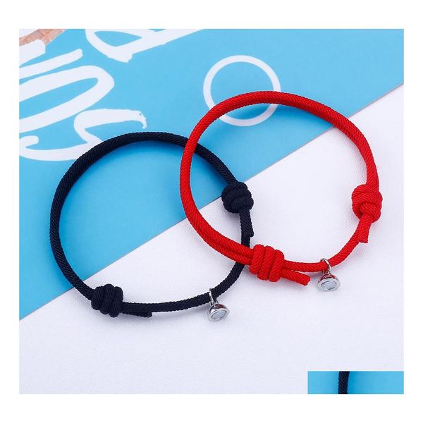Bracelets de charme 2pcs Casal Atra￧￣o Magnetic Ball Bracelet Amizade Red Red Rope Men and Women J￳ias Drop Drop Drop Otq7L