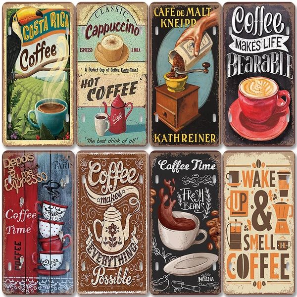 Kaffee-Nummernschild, Vintage-Metallblechschilder, Retro-Kaffeezeit-Metalltafeln für Café, Küche, Wohnzimmer, Zuhause, Wandkunst, Dekor, 20 cm x 30 cm, Woo