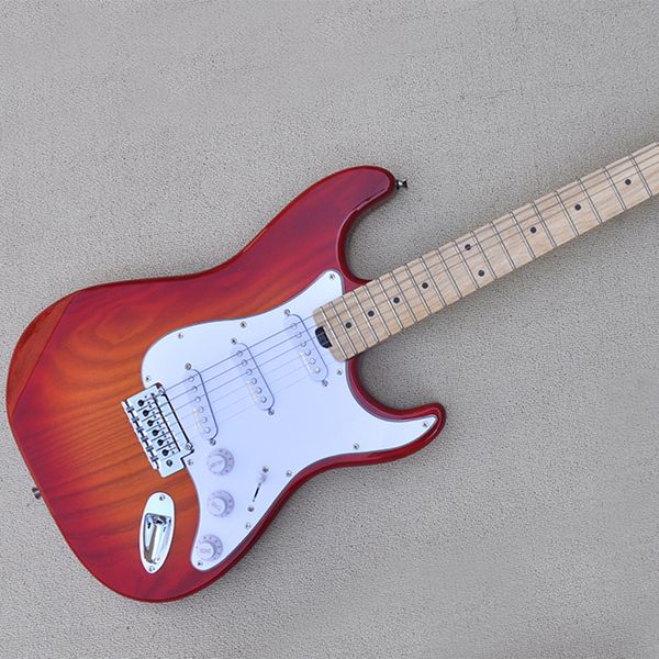 Chitarra elettrica a 6 corde in frassino rosso con tastiera in acero Pickup SSS personalizzabili