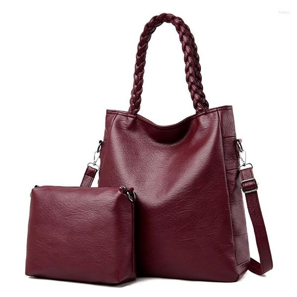 Bolsas de noite 2 PC/Sets Bolsas de couro feminino Saco de alta qualidade Um saco de ombro principal de bolsas de grande capacidade e bolsas e