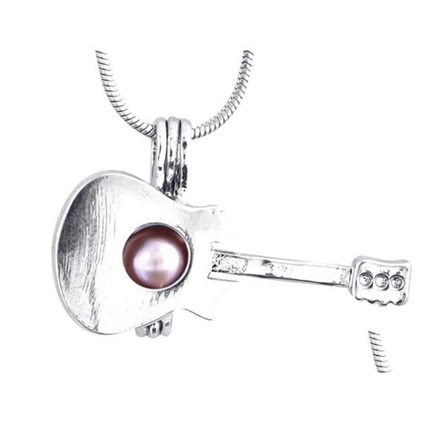 Anhänger Halsketten Sier Gitarrenform Medaillon Perle Perlen Käfig Hinzufügen Oyster Schmuck DIY Mode Frauen Geschenk P49 Drop Lieferung Anhänger Dhovz