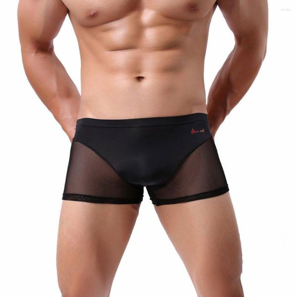 Unterhose hochwertiges nahtloses Spleißen Ultra-dünner Eisseide Perspektive Mesh Herren Boxer sexy transparente Unterwäsche M/L/XL/XXL