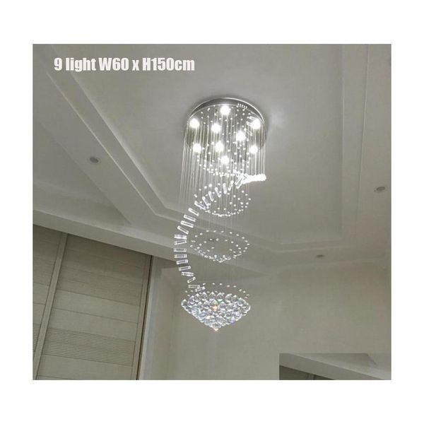 Pendelleuchten Luxus-LED-Regentropfen-Kronleuchter Kristalllicht GU10 Bb Unterputz-Treppenhaus-Beleuchtungskörper Edelstahl Kaltweiß Dhalm