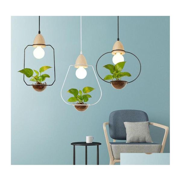 L￢mpadas pendentes American Plant Pot Pot Lamp Restaurant Room Dinning Room Light Branco Color de madeira ilumina￧￣o com luzes de entrega de vidro I DH8WF