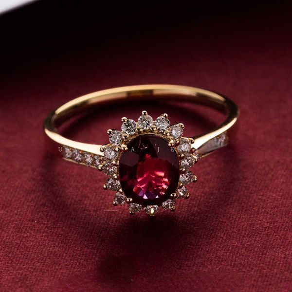 Solitionaire Ring Trumium S925 Серебряное серебряное серебряное винтажные кольца Gemstone Natural Garnet для женщин с золоты